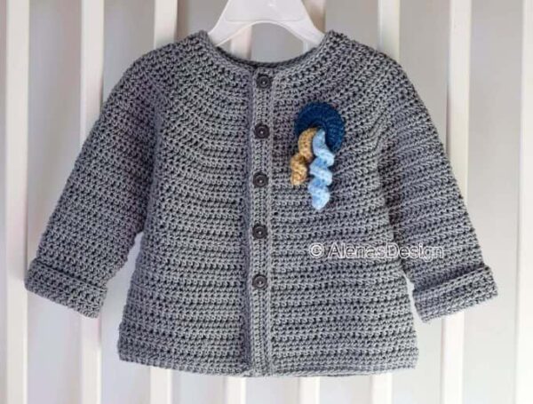 Embellished Baby Cardigan Crochet Pattern 260 - Alena's Design